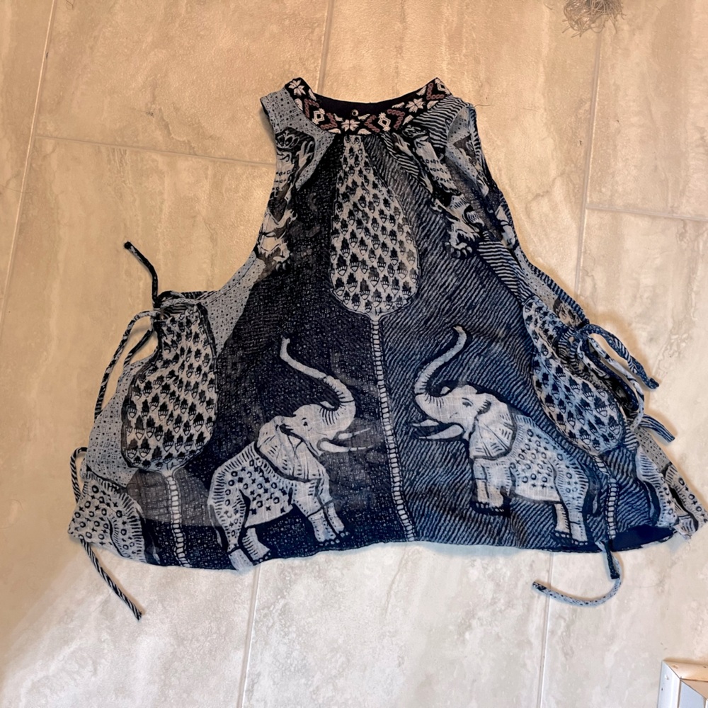 Free People blue elephant tie side top
